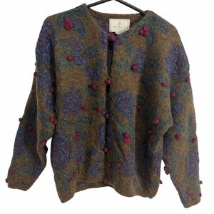 Vintage Express Tricot Floral Textured Cardigan Sweater 90s Boho Cottagecore
